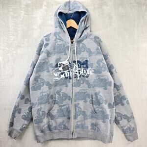 Vintage Sand Ste Zip Up Hoodie Mens XL Gray AOP Motocross ATV Four Wheeler Y2K